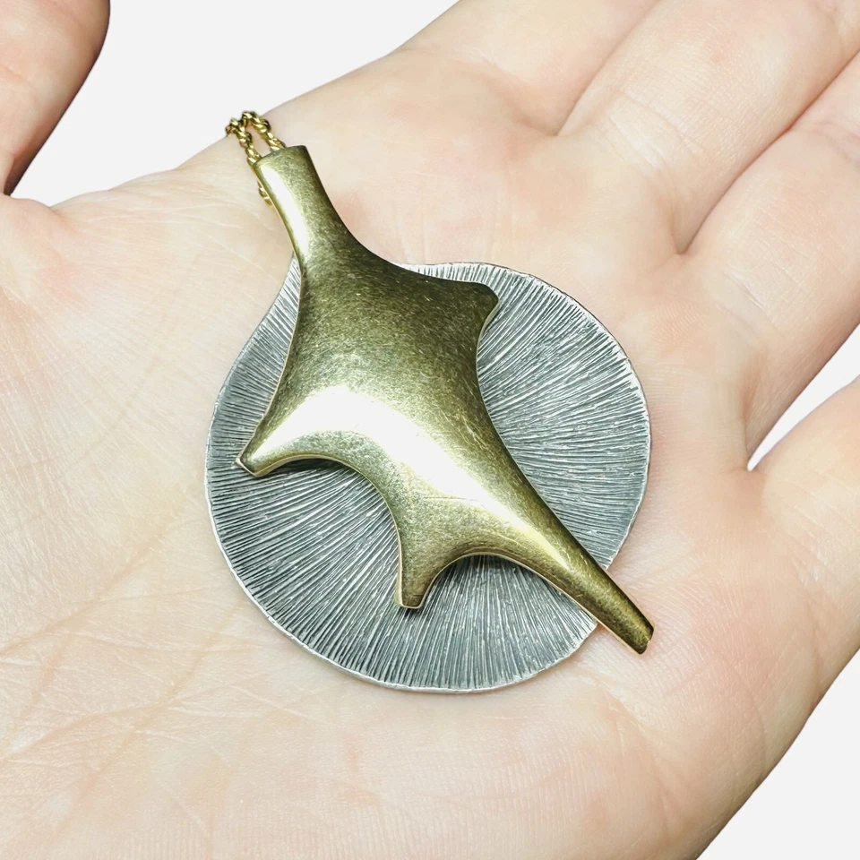 Collar Colgante Cadena Dos Tonos Brutalista Steam Punk Dorado Tono Peltre Único Usado en Excelente Condición Foto 2 de 4