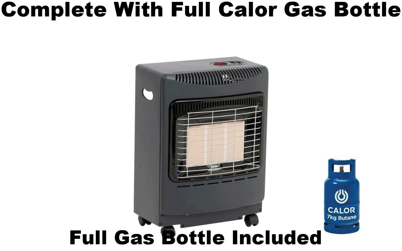 NEW GREY 3 SETTING SMALL HEATER u0026amp; CALOR GAS LPG FULL BOTTLE u0026amp; REG  PORTABLE MINI | eBay