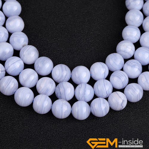 Natural Blue Chalcedony Gemstone Round Loose Spacer 6mm -12mm Beads Strand15" - Picture 32 of 44
