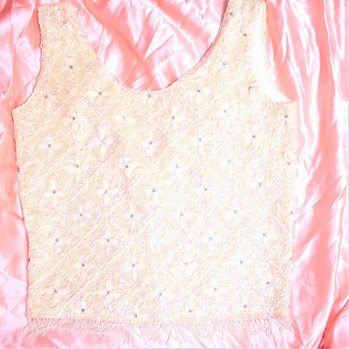 1960s Designer Vintage ZADO OF CALIFORNIA Beaded Sequin Top Fringe Iridescent M - Picture 2 of 11
