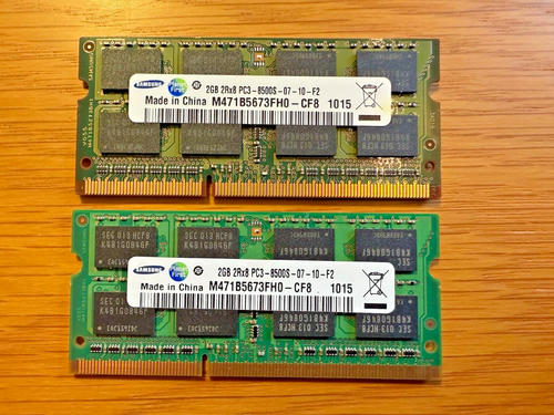 Apple Certified 4GB (2x2GB) PC3-8500 1066mHz Samsung M471B5673FH0-CF8 SoDIMM Mac - Picture 1 of 2