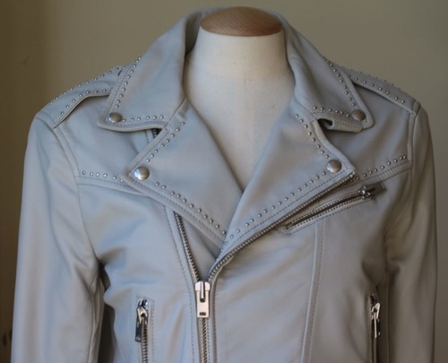 Iro Blondie Studded Leather Biker Jacket In Light Grey Fr 38