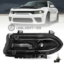 Halogen W/ LED DRL Black Headlamp Left Side For 15-20 Dodge Charger Headlights
