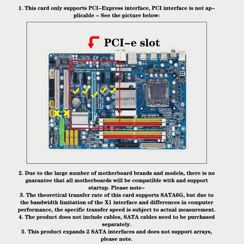 PCI-E SATA 1X 4X 8X 16X PCI-E Cards PCI Express To SATA 3.0 2-Port SATA III 6-qe - Photo 6/14