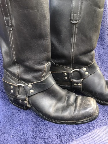 MENS BIKER Boots, 10.5 Black Leather Harness Boots