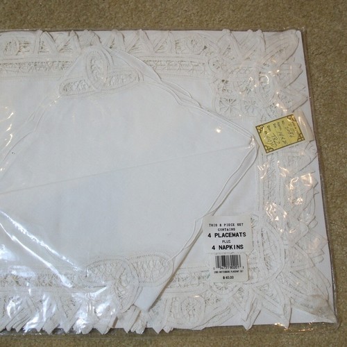 Battenburg Placemat Napkin Set White 8-Piece Linen Cotton Blend NEW Vintage - Picture 6 of 8