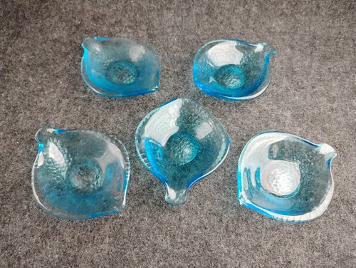 Pottery Barn Blue Glass Fish Shape Sauce Dipping Bowls 5 Pc Set