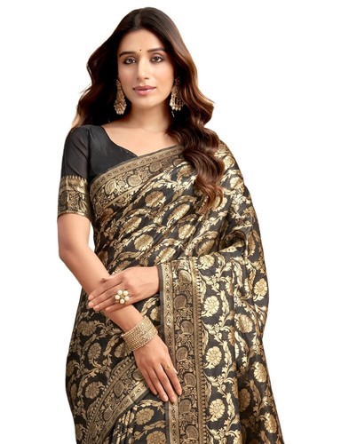 Women's Banarasi Soft Silk Saree Pure Silk with Unstitched Blouse Piece - Picture 17 of 112