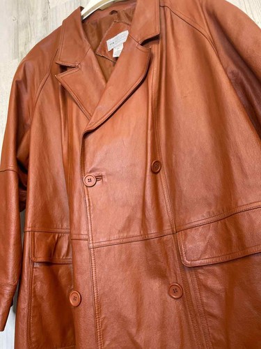 Womens Via Accenti Vintage Size 2X Leather Trench Coat - Picture 4 of 6