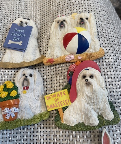Maltese CUTE CERAMIC FACE PUPPY DOG FRIDGE/ MAGNET Set Of 8 - Picture 4 of 5