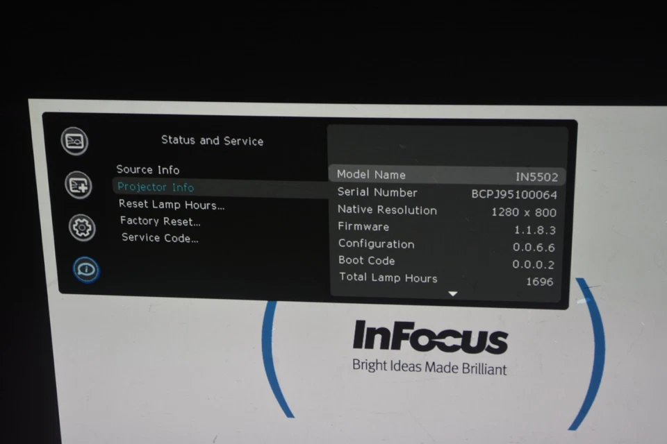 ^ InFocus IN5502 720P WXGA 1280x720 Projector 5000 Lumens 1696 Lamp Hours #X218 - Image 4 of 4