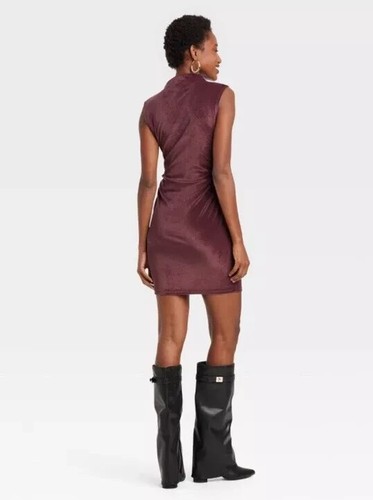 A New Day Women Dress Mini Side Ruched Velvet High Neck Sleeveless Mult Sz - Picture 30 of 30