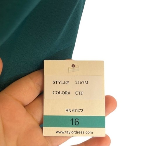 Taylor Dresses Women's Metallic Teal Solid Satin Cowl Neck Slit Dress Size 16 - Picture 12 of 15