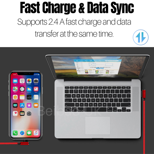 3 Pack Braided 90 Degree USB Fast Charging Cable 6Ft For Apple iPhone XR Charger - Picture 6 of 9
