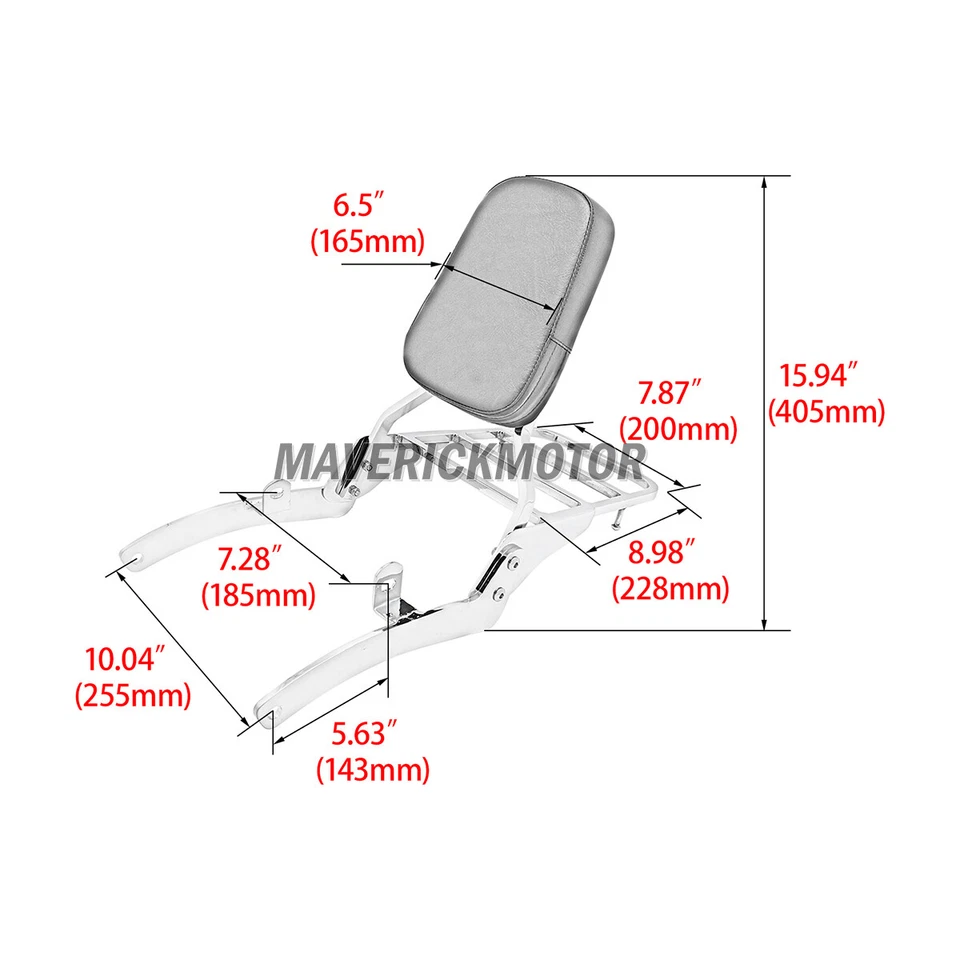 Passenger Sissy Bar Backrest Cushion Pad Fits Yamaha Virago 400 535 XV400 XV535 - Изображение 3 из 4