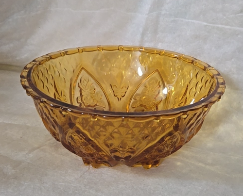 Set /3 Vintage KIG Amber Glass Dessert Bowls Indonesia Embossed 5 1/8" Wide Ir3 - Picture 2 of 5