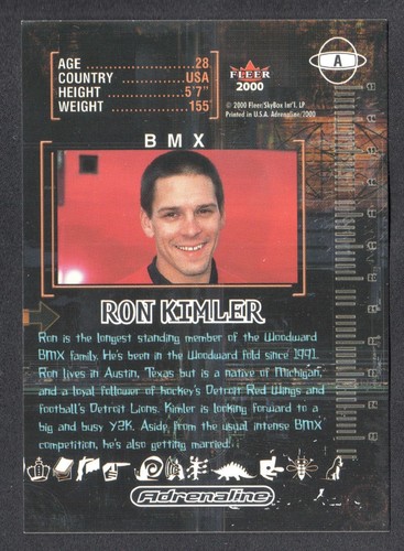 Tarjeta autógrafa firmada a mano ADRENALINE (Fleer/2000) LÁMINA AZUL RON KIMLER - Imagen 2 de 3