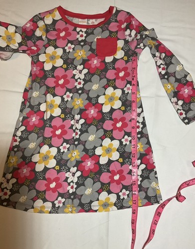 Gymboree Girls Size 7 Pink Gray Floral Convertible Sleeve Cotton Dress - Picture 4 of 9