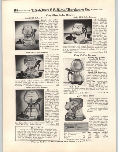 1950 PAPER AD 3 PG Cory Coffee Brewers Glass Double Pot Stire Sign Specs Nicro