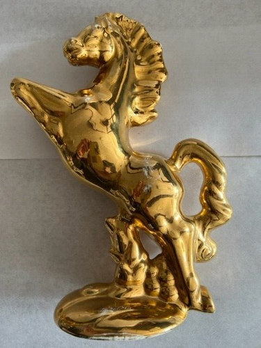 Vintage Ceramic Statues: MCM Hollywood Regency Golden Horses - Picture 8 of 12