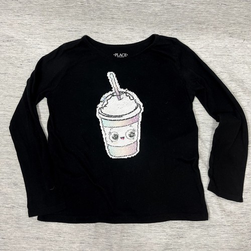 Children's Place Sequin Flip Black Long Sleeve T-Shirt Girls L 10-12