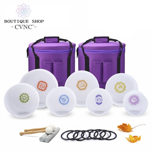 CVNC 432Hz 6-12" Chakra Design 7pcs Crystal Singing Bowl Set W/ Case Sound Heal - Picture 2 of 10