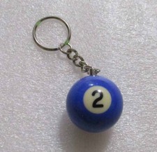 BILLIARD 9 BALL POOL Novelty KEYCHAIN KEYRING CHAIN 32mm dia No 2 BLUE Sport