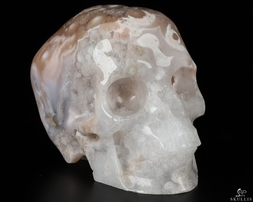 Gemstone 3.5" Sakura Agate Geode  Hand Carved Crystal Skull, Super Realistic - Picture 4 of 9