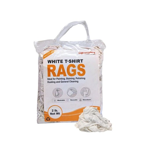 White Knit T-Shirt Cotton Wiping Rags - 24 lbs. Case 12 x 2 lbs. Bags - Picture 2 of 8
