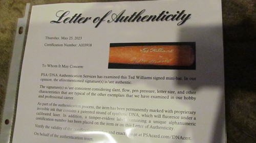 Ted Williams signed Hillerich & Bradsby mini Baseball Bat PSA Certified - Picture 3 of 17