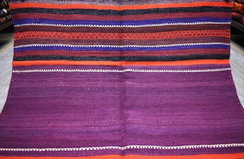 Purple Hand Woven Afghan Kilim Area Rug 4x4 Vintage Persian Oriental Wool Carpet - Picture 2 of 12