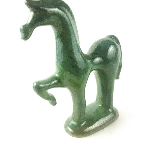 Prancing Horse Art Deco Teal Green Splatter Glaze Clay Ceramic Figurine Statue - Picture 3 of 12