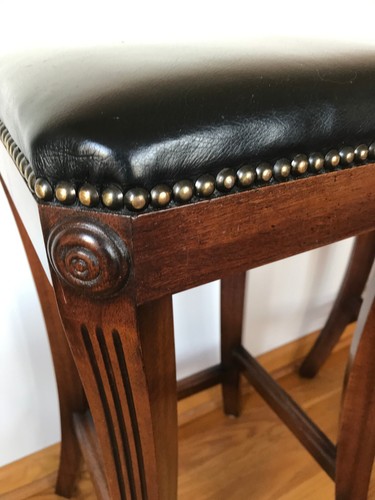 Bevan Funnell Bar Stools A Pair w/Mahogany Frame and Black Seat - Picture 4 of 5