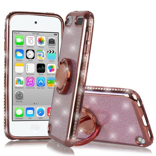 For iPod Touch 5/ Glitter Case/Ring Kickstand/ Wrist Strap/Random Emoji Keychain - Picture 12 of 15