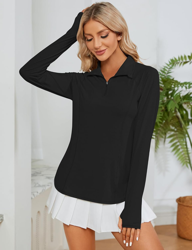 Women Long Sleeve Shirts Sun Protection 1/4 Zip Summer Quick Dry Hiking Shirts Q - Picture 7 of 12