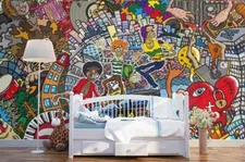 3D Graffiti Music City Self-adhesive Removable Wallpaper Murals Wall Sticker FC