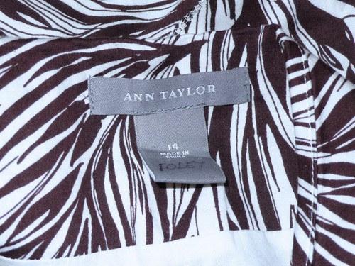 Falda para mujer ANN TAYLOR marrón y blanco estampado de hojas algodón línea A talla 14 - Imagen 4 de 4