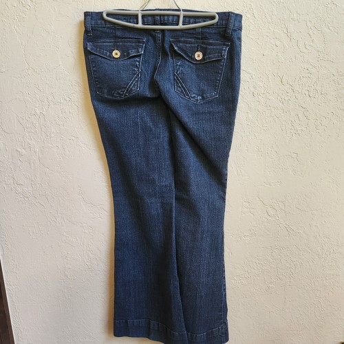 Mixit Jeans Sz 12 Dark Blue Denim Stretch Flare Leg Mid Rise 35" X 30.5" Buttons - Picture 9 of 14