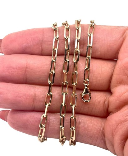 14k Solid Yellow Gold Square Link Chain Necklace 4 MM, 24 in 21.2 Grams - Picture 2 of 7