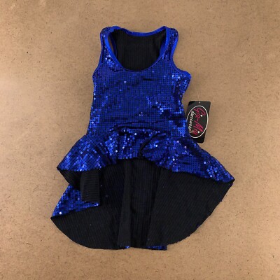 Gia Mia Girls Size Small Royal Blue & Black Sequin Peplum Dancewear Tank NWT