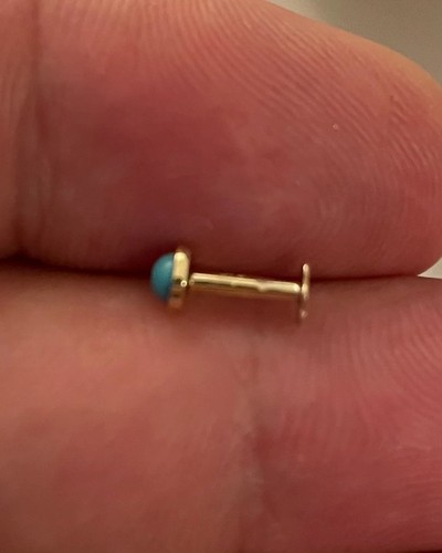Genuine 9ct Yellow Gold Turquoise Stone Cartilage Labret Earring 0.21 Grams - Picture 2 of 5