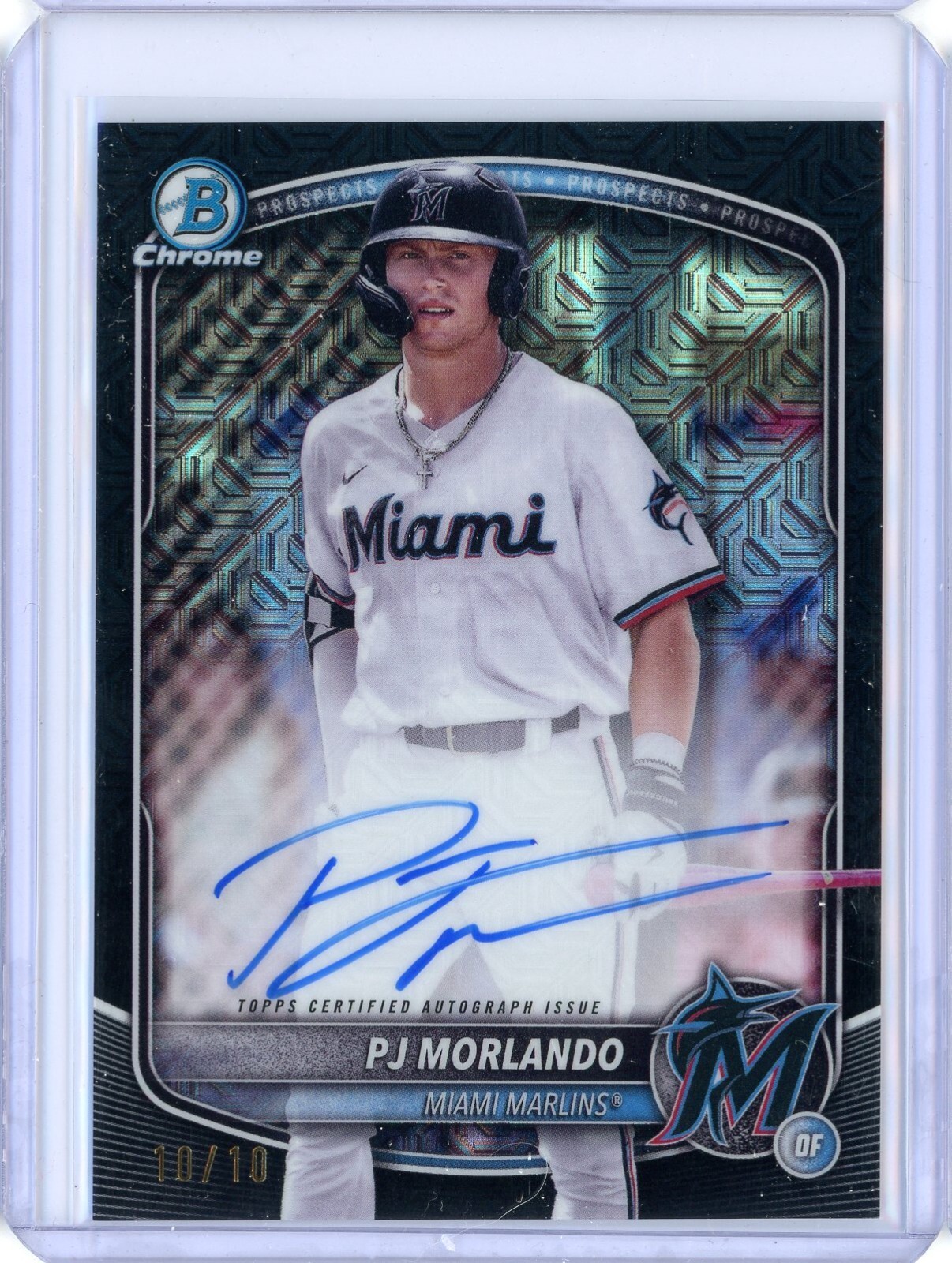 2025 Bowman Chrome Prospects PJ Morlando Black Refractor Mojo Auto /10 M73