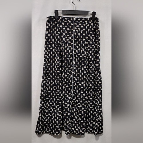 Max Studio Floral Satin Skirt Women's M Black Cottagecore Peasant Retro 90s - Picture 1 of 9