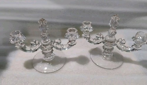 Pair Of Vintage Candle Holder Set w Bobeches Cups w Crystal Prisms - Picture 9 of 14