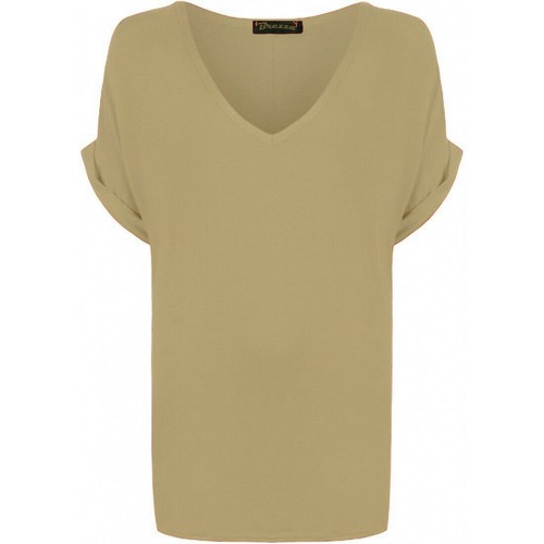Womens V Neck Turn Up T-shirt Ladies Oversized Baggy Sleeve Loose Top UK 8-26 - Picture 22 of 43