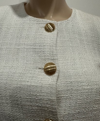 Chaqueta Blazer Forrada Manga Larga Cuello Redondo Terciopelo Crema Tweed Como Nueva Talla 36 UK 8 - Imagen 3 de 9