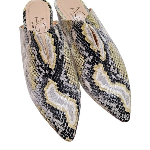 AGL Snakeskin Embossed Leather Pointed Toe Mules Sz 7.5 Block Heel Quiet Luxury - Picture 7 of 13