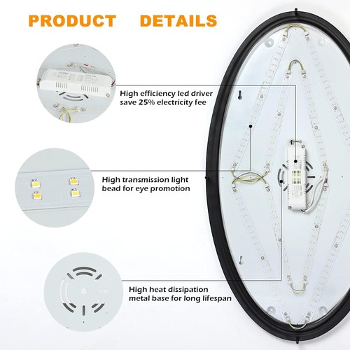 65W Dimmable LED Flush Mount Ceiling Light with Remote, 32" Oval Brush Nickel - Picture 7 of 23