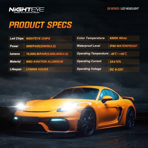 NIGHTEYE HB2 H4 LED Headlight Bulbs Hi-Lo Beam 50W 6500K 10000LM Super Bright - Picture 10 of 11