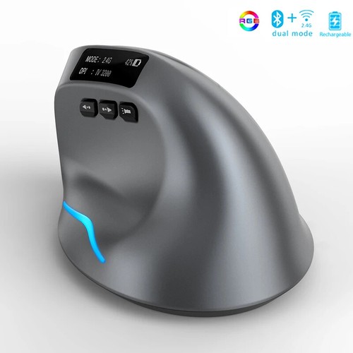 Bluetooth Vertical Wireless Mouse with OLED Screen USB RGB Rechargeable Mouse